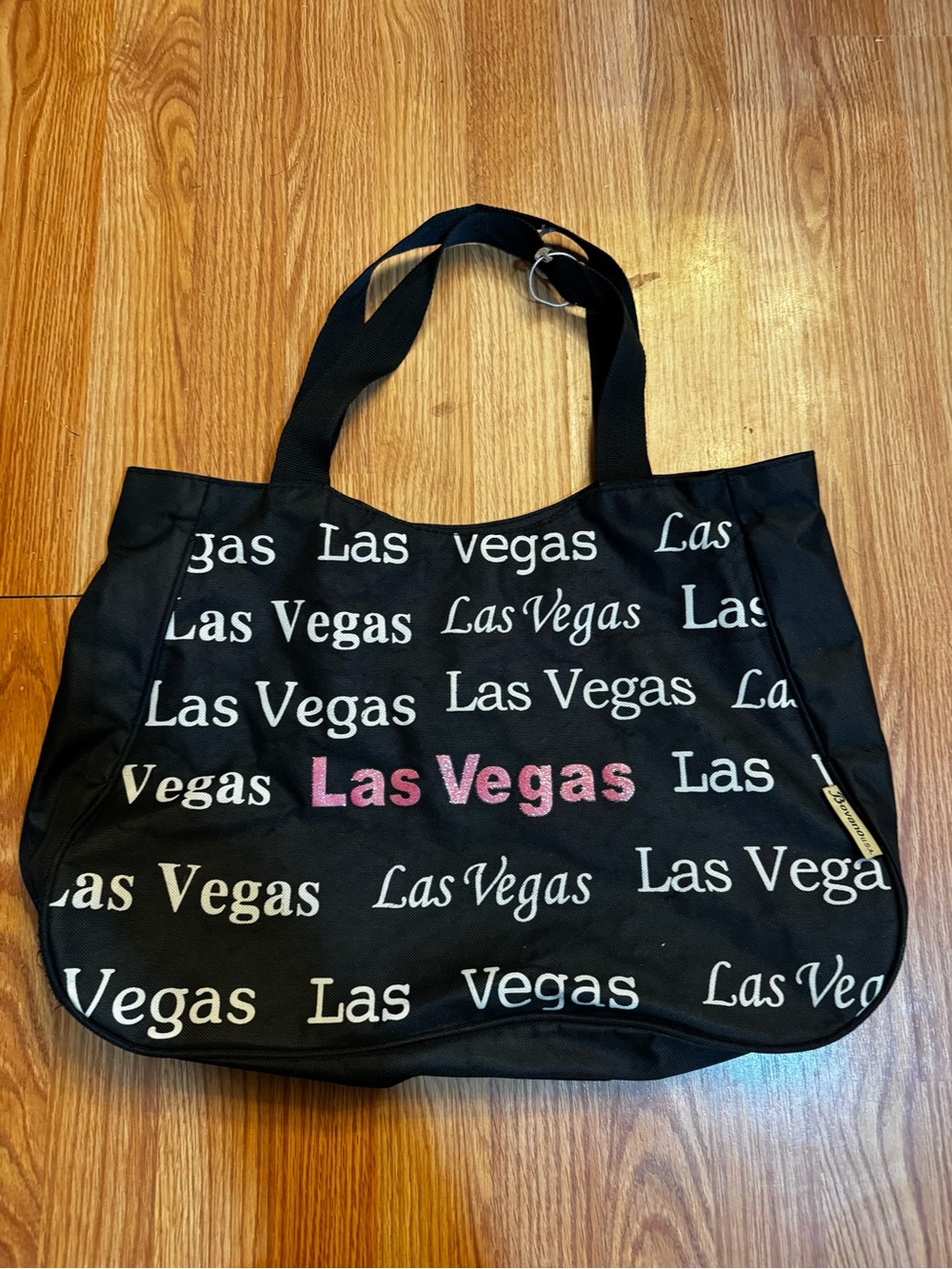 Las Vegas Black Tote Bag with Pink Sparkly Font